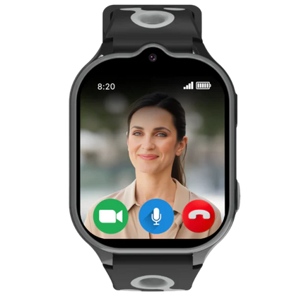 Model T black kids GPS smartwatch with HD video calling, parental controls, and secure child communication