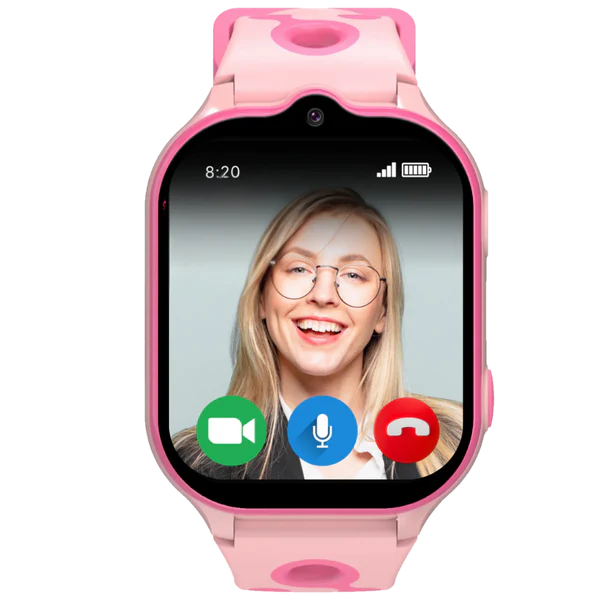 Model T pink kids video chat smartwatch with 4G calling, GPS tracking, and secure family communication