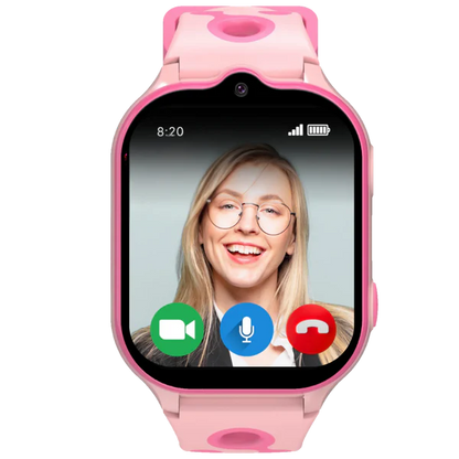 Model T pink kids video chat smartwatch with 4G calling, GPS tracking, and secure family communication