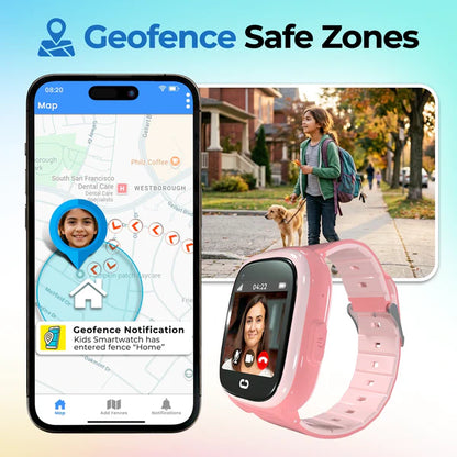Emojikidz kids smartwatch geofence safe zone feature with GPS tracking and instant location notifications