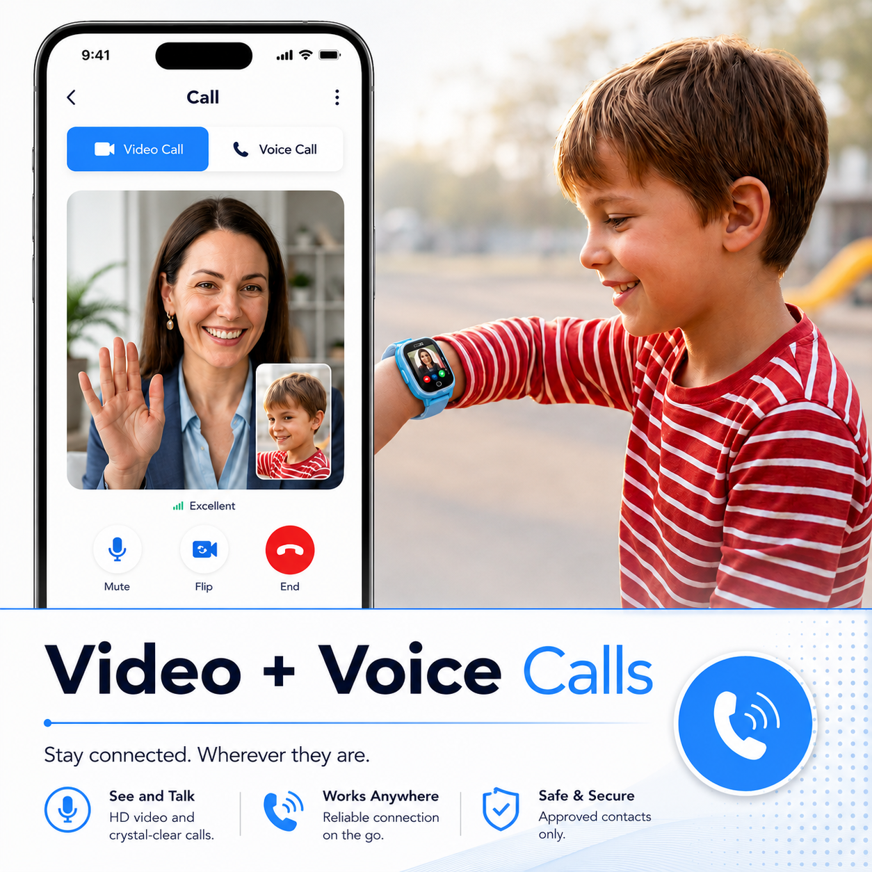 EmojiKidz kids smartwatch with video and voice calling for parent-approved contacts