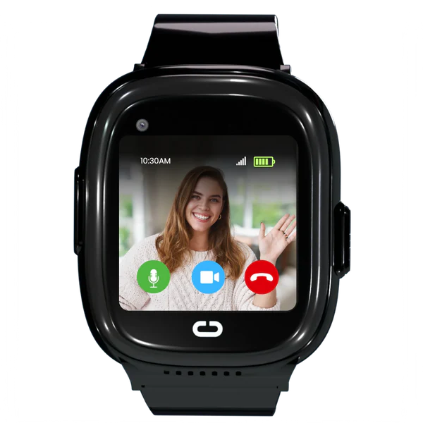 Emojikidz Model M black kids smartwatch with video calling and secure communication features for parents and children