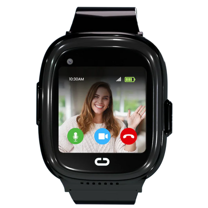 Emojikidz Model M black kids smartwatch with video calling and secure communication features for parents and children