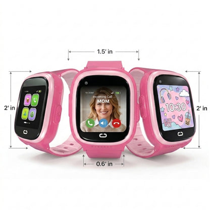 EmojiKidz Model M pink kids smartwatch size and dimensions showing the watch case and band measurements.