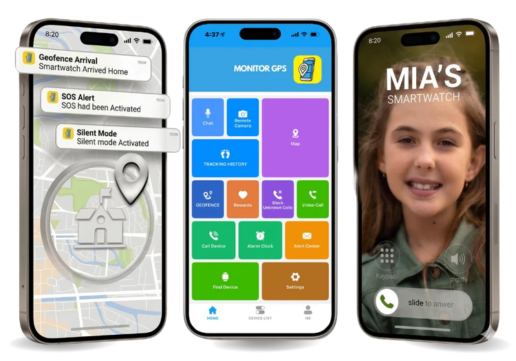Emojikidz Model M parental control app with GPS tracking, geofence alerts, SOS notifi cations, and safe communication