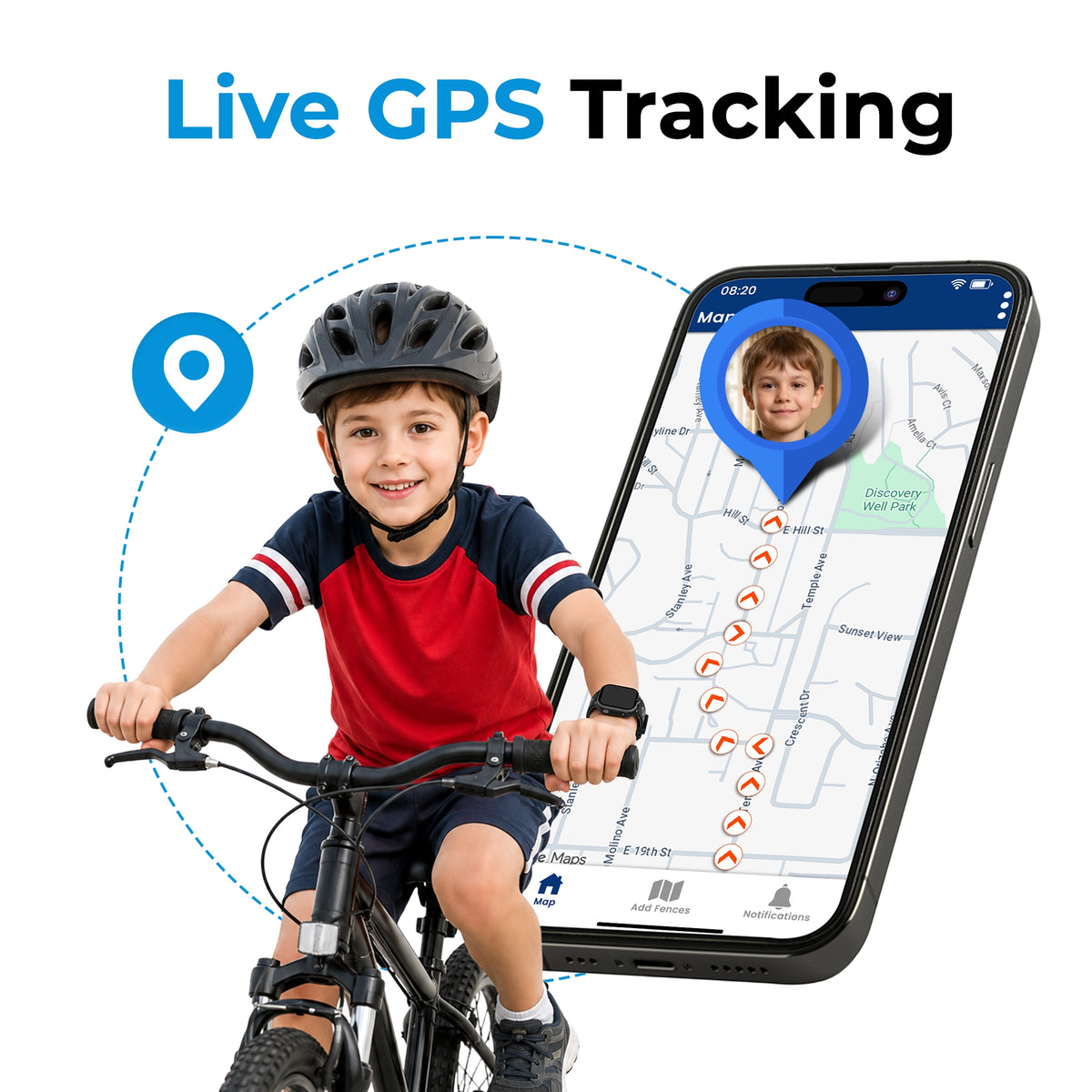 Black EmojiKidz Model T kids GPS tracker watch with real-time location monitoring through the parental app for everyday child safety