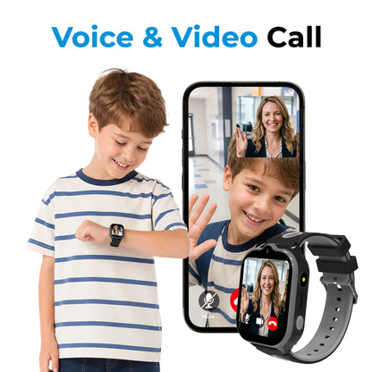 Black EmojiKidz Model T kids smartwatch with secure HD video and voice calling for parent-approved family contacts