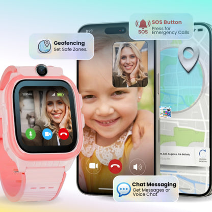 Model R kids GPS watch with SOS emergency calling, geofencing safe zones, and chat messaging features