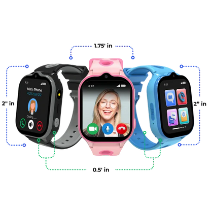 Model T 4G kids GPS smartwatch in black, pink, and blue with video calling and parental monitoring features