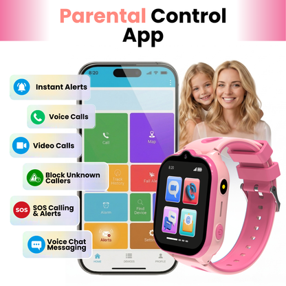 Model T parental monitoring app with kids smartwatch safety alerts, video calling, GPS tracking, and approved contacts