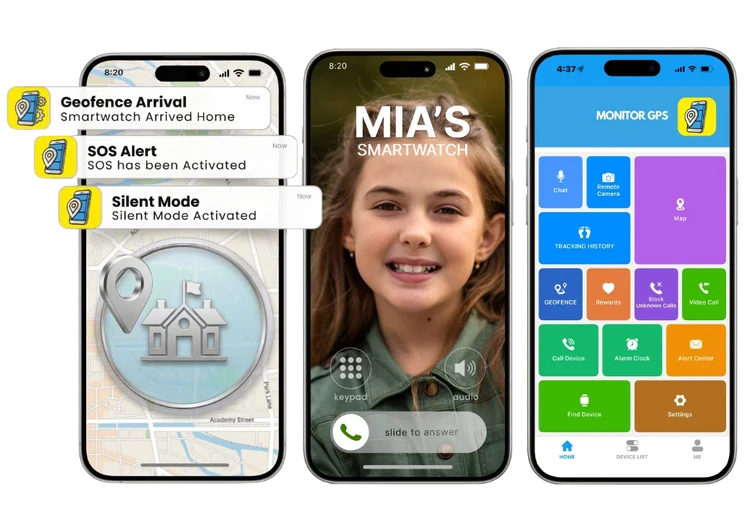 Parental control safety monitoring app for kids GPS smartwatch