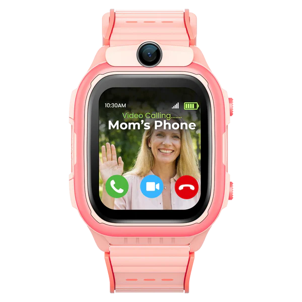 Pink kids GPS smartwatch with video calling, parental controls, SOS alerts, and safe communication for children
