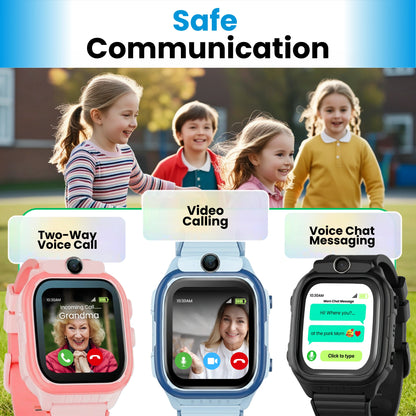 Kids smartwatch with safe communication features including video calling, voice
calling, and voice chat messaging