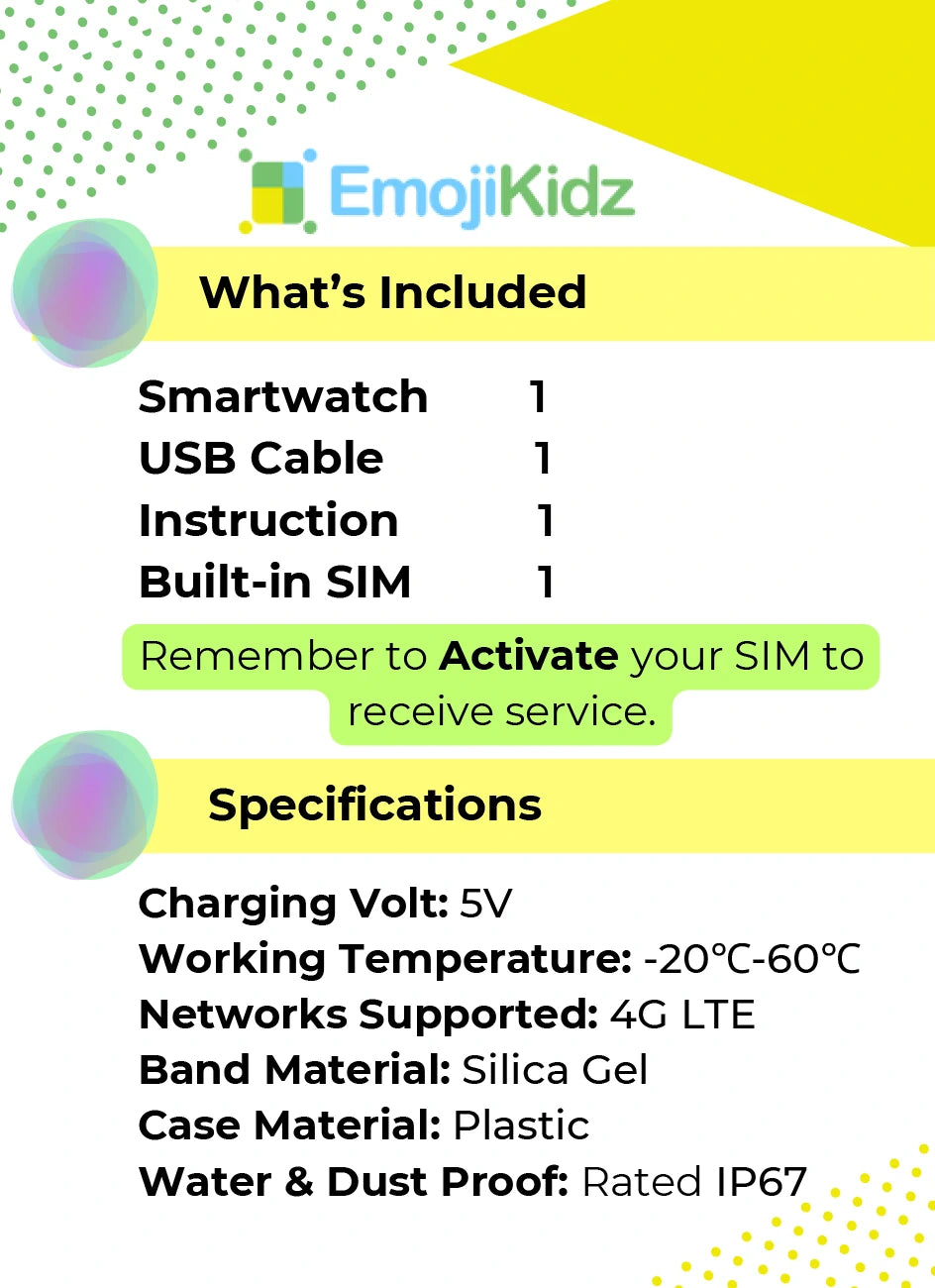 Model T smartwatch specifications and package contents